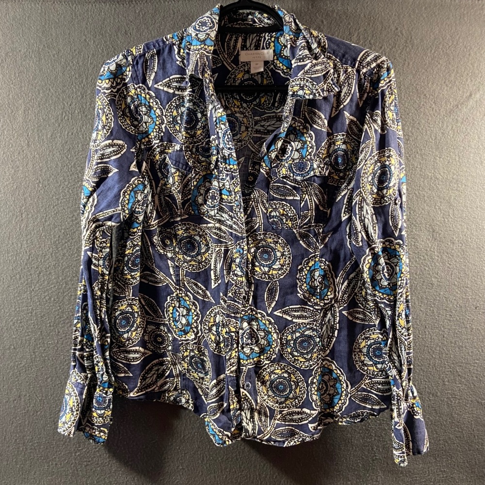 linen floral button down top 8 Petite Shirt Blue coastal cottagecore luxury